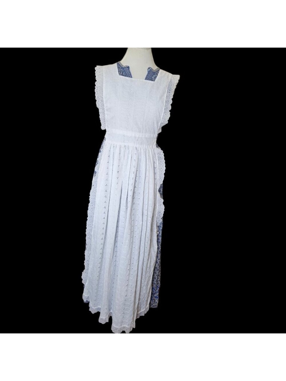 VTG White Eyelet Embroidery Pinafore Apron Layered Dress Overlay Sz XS/S